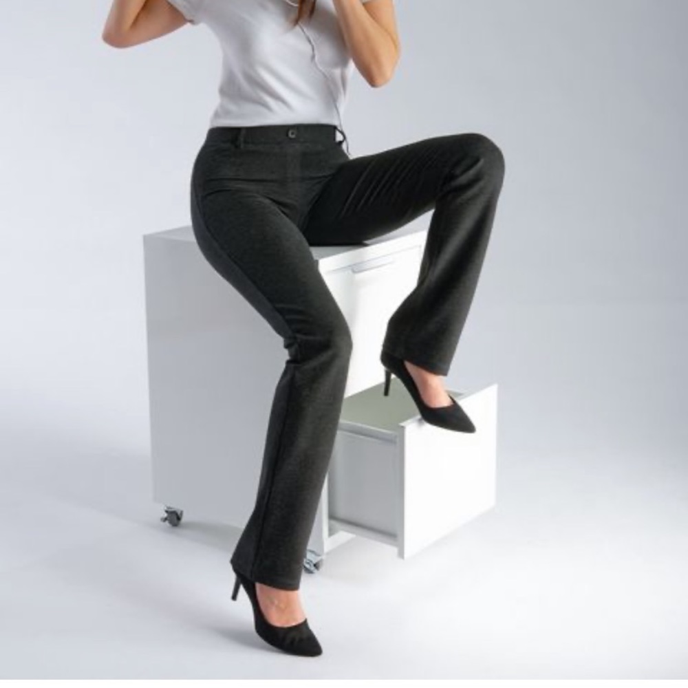 Betabrand Dress Pant Yoga Pants Gray Straight-Leg